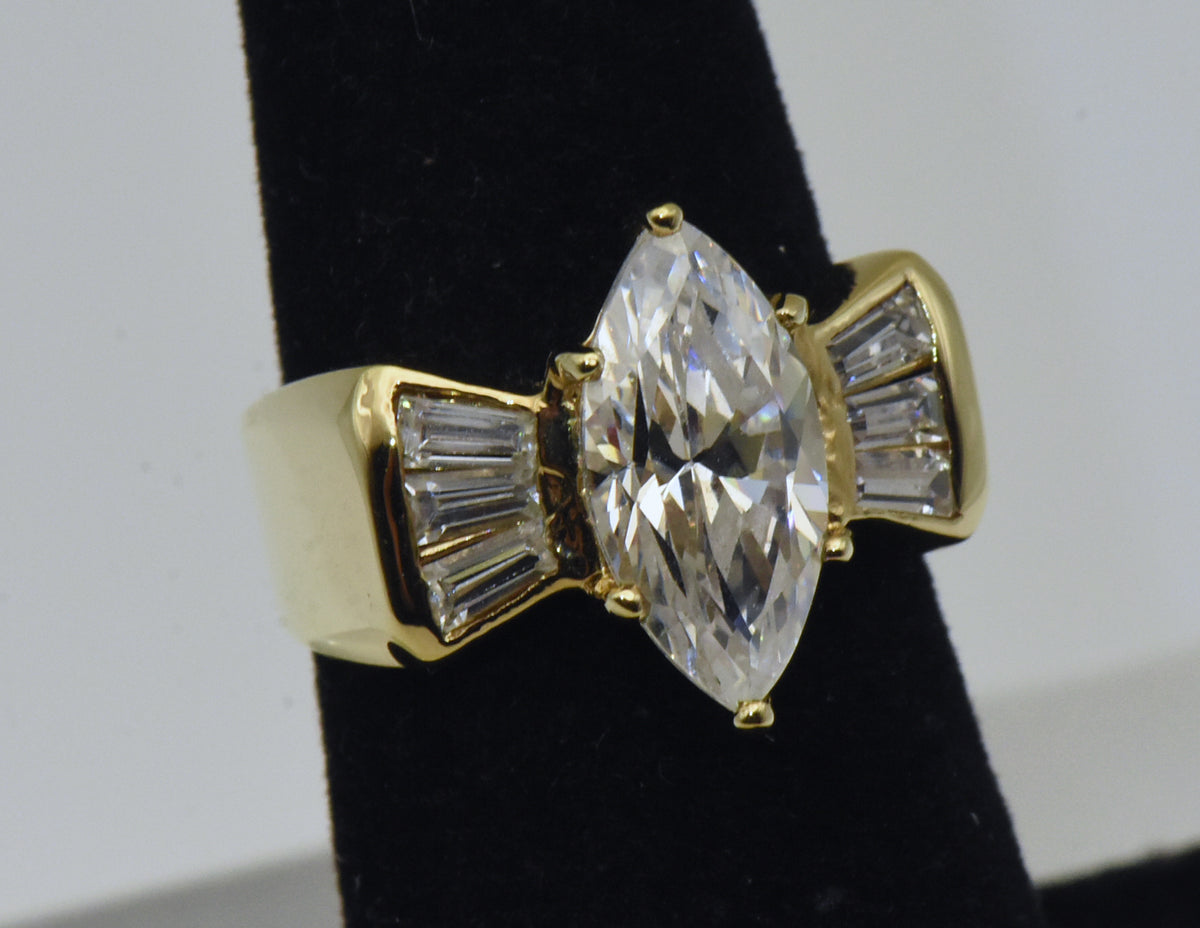 Vintage Vermeil Cubic Zirconia Bow Tie Ring - Size 6
