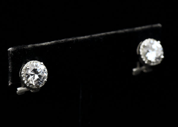 Vintage Cubic Zirconia Sterling Silver Stud Earrings