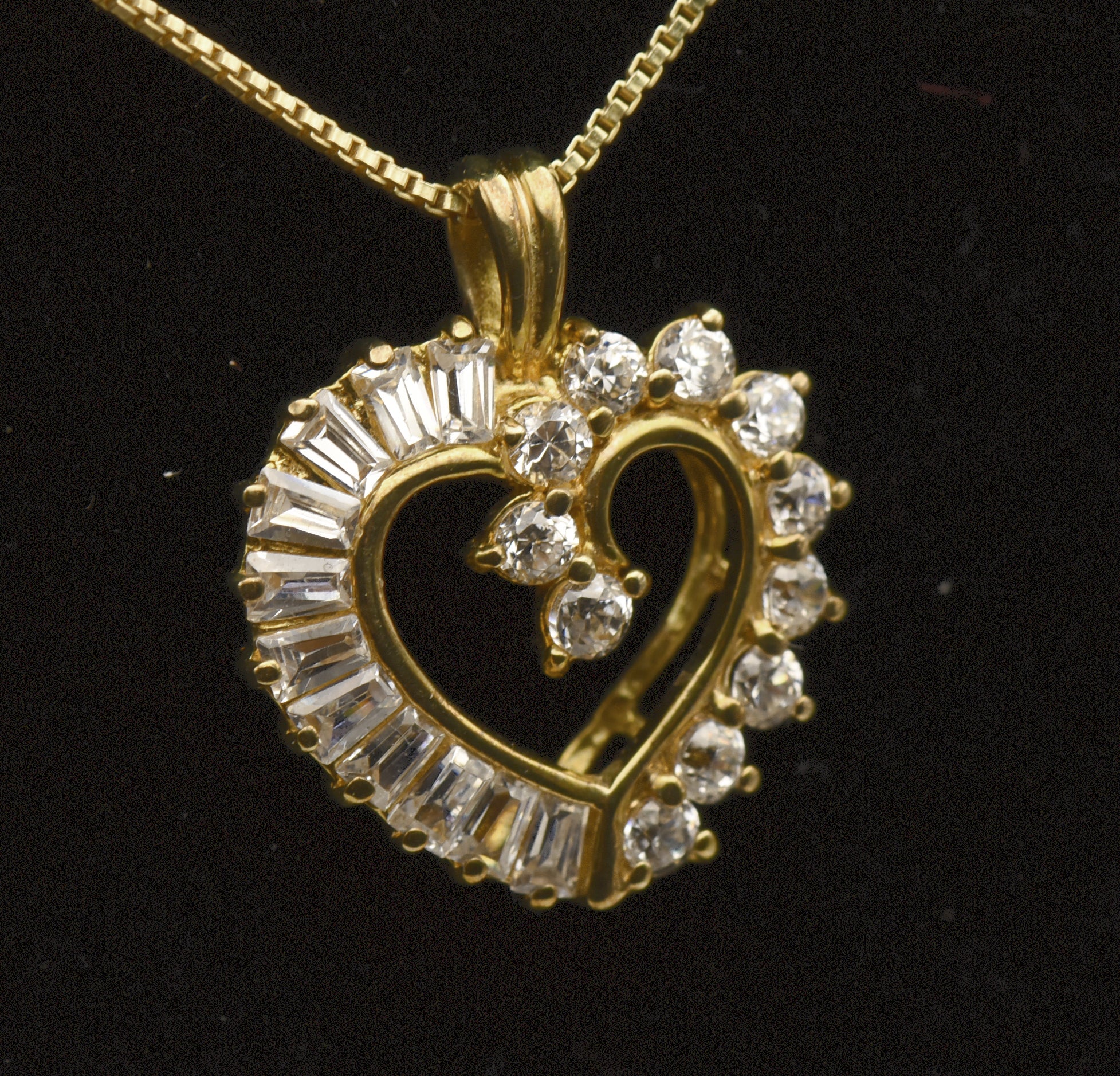 Vintage Cubic Zirconia Vermeil Heart Pendant on Gold Tone Chain Necklace - 18"