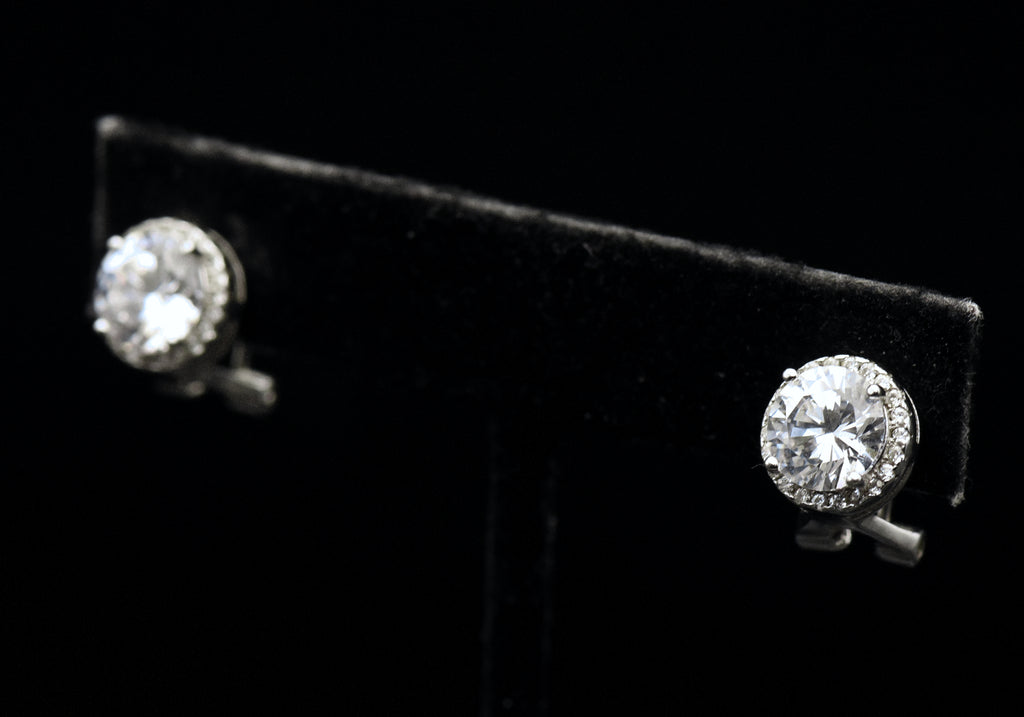 Vintage Cubic Zirconia Sterling Silver Stud Earrings