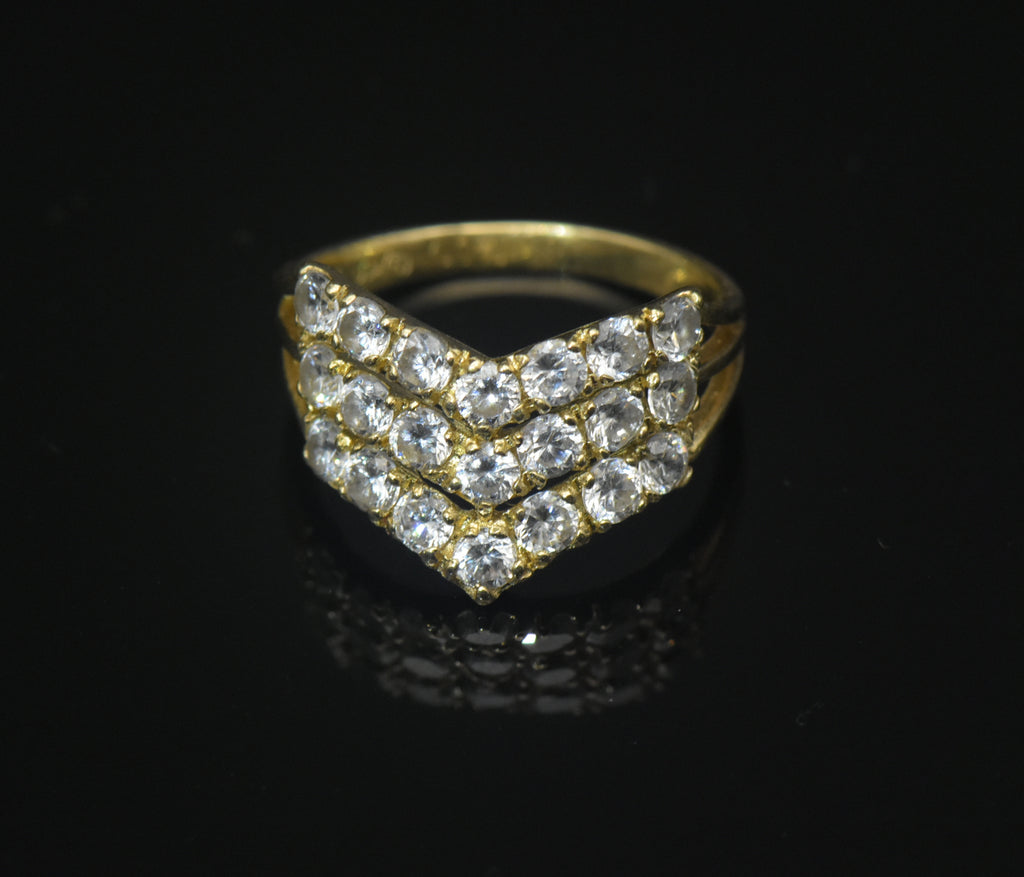Vintage 14k CZ Chevron Ring - Size 6.25