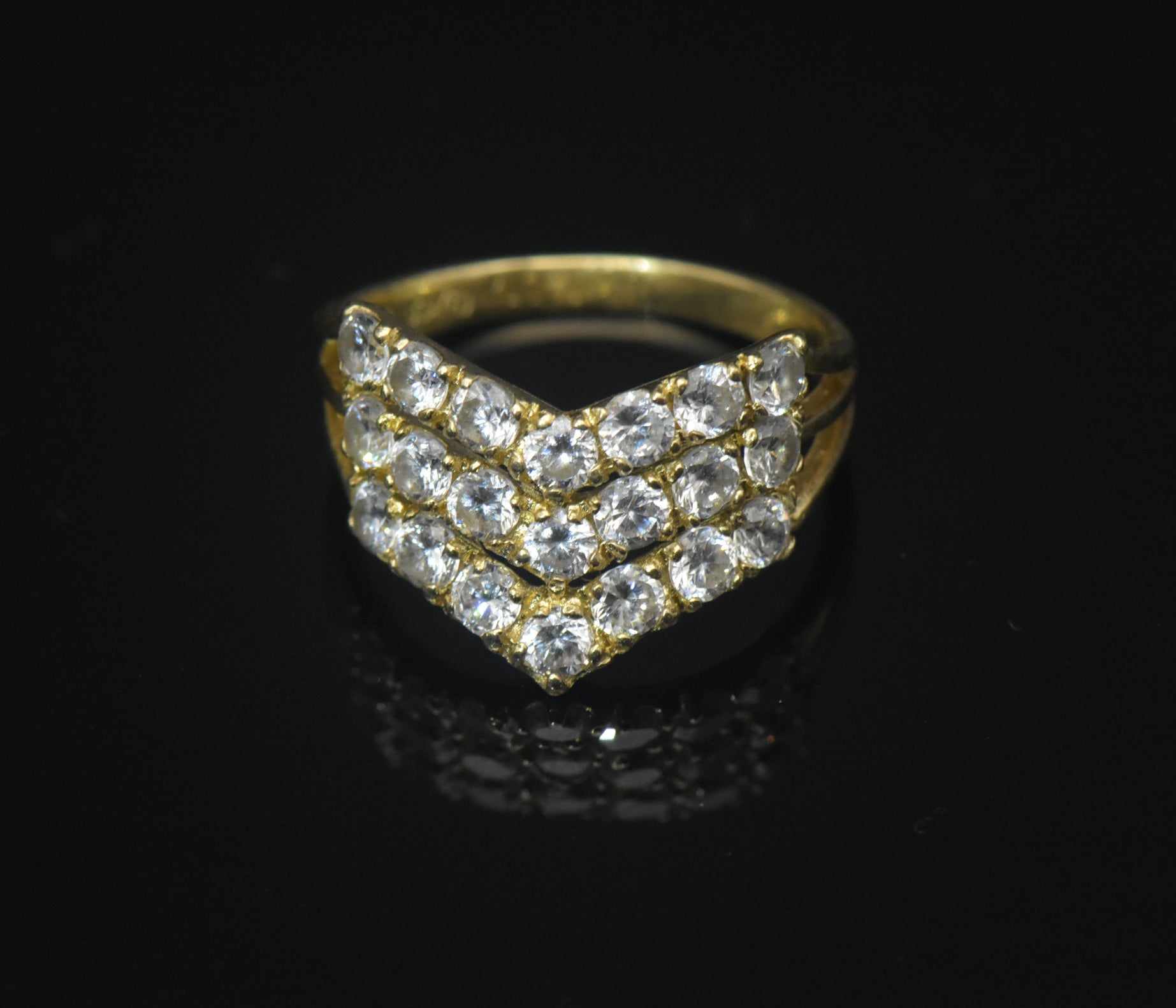 Vintage 14k CZ Chevron Ring - Size 6.25
