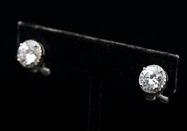 Vintage Cubic Zirconia Sterling Silver Stud Earrings