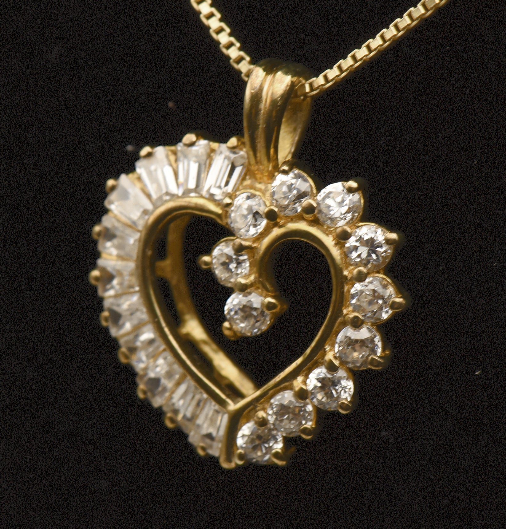 Vintage Cubic Zirconia Vermeil Heart Pendant on Gold Tone Chain Necklace - 18"