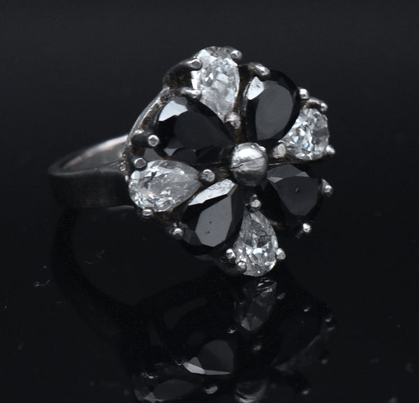 Vintage Sterling Silver Black and Colorless CZ Ring - Size 4.75