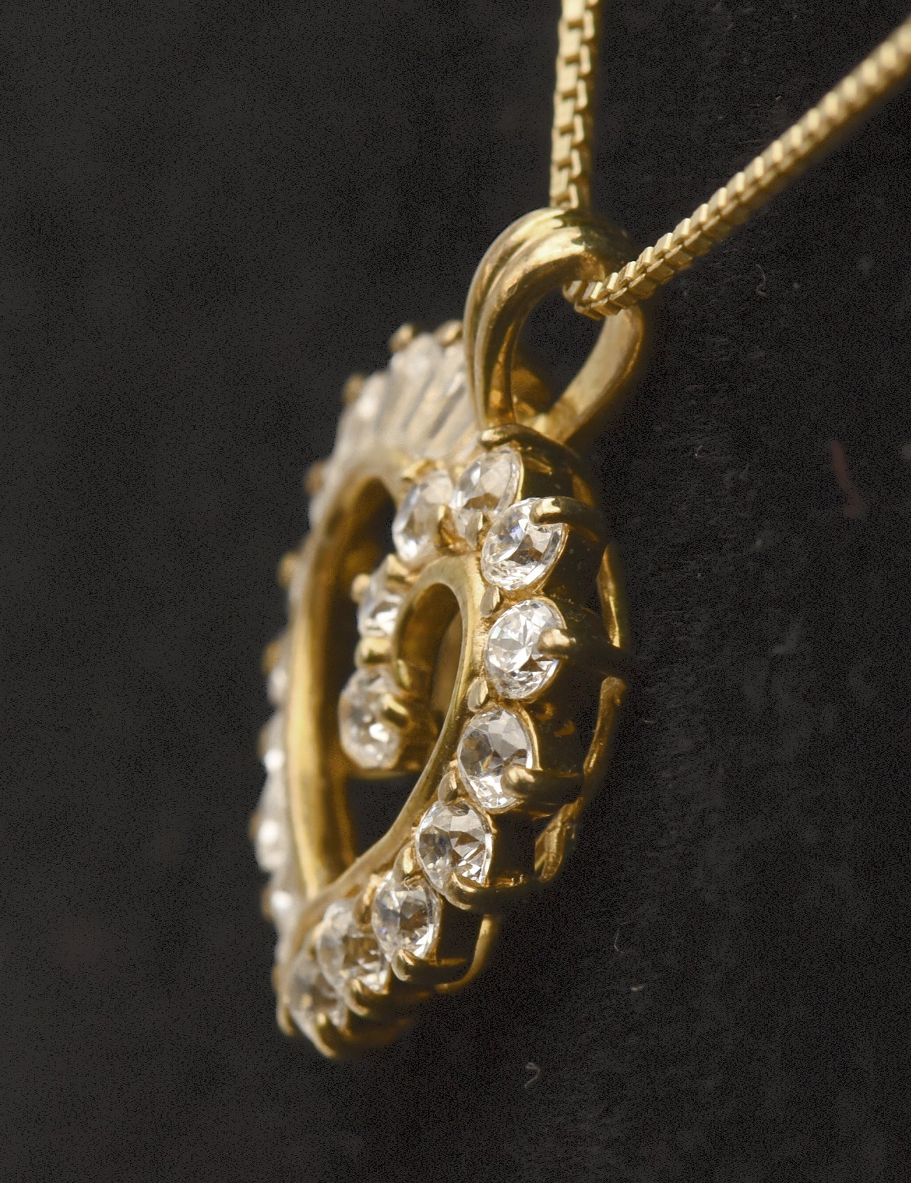Vintage Cubic Zirconia Vermeil Heart Pendant on Gold Tone Chain Necklace - 18"