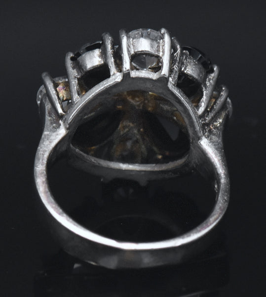 Vintage Sterling Silver Black and Colorless CZ Ring - Size 4.75