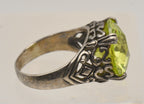 Vintage Sterling Silver Lime Green Cubic Zirconia Ring - Size 9.25