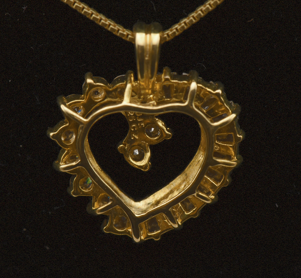 Vintage Cubic Zirconia Vermeil Heart Pendant on Gold Tone Chain Necklace - 18"