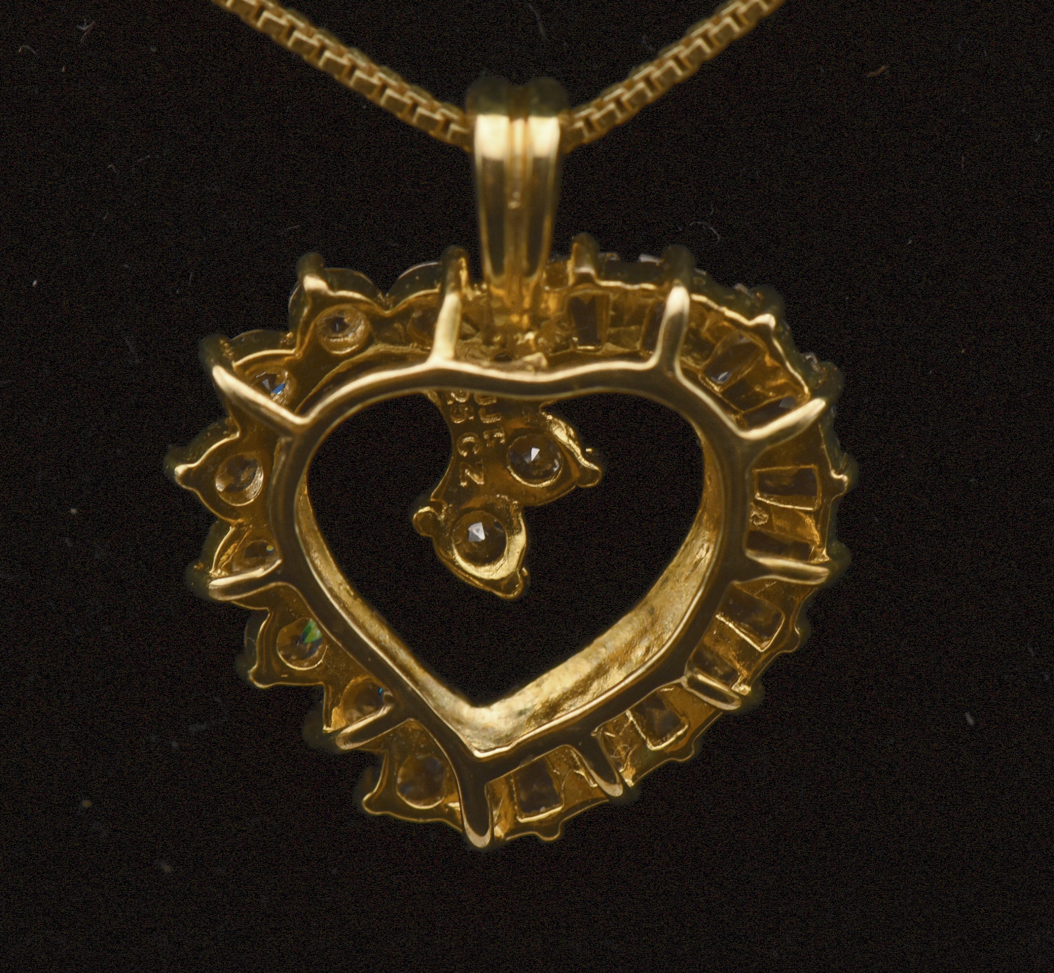 Vintage Cubic Zirconia Vermeil Heart Pendant on Gold Tone Chain Necklace - 18"