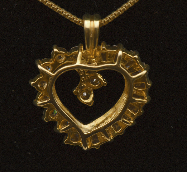 Vintage Cubic Zirconia Vermeil Heart Pendant on Gold Tone Chain Necklace - 18"