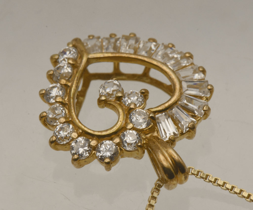 Vintage Cubic Zirconia Vermeil Heart Pendant on Gold Tone Chain Necklace - 18"