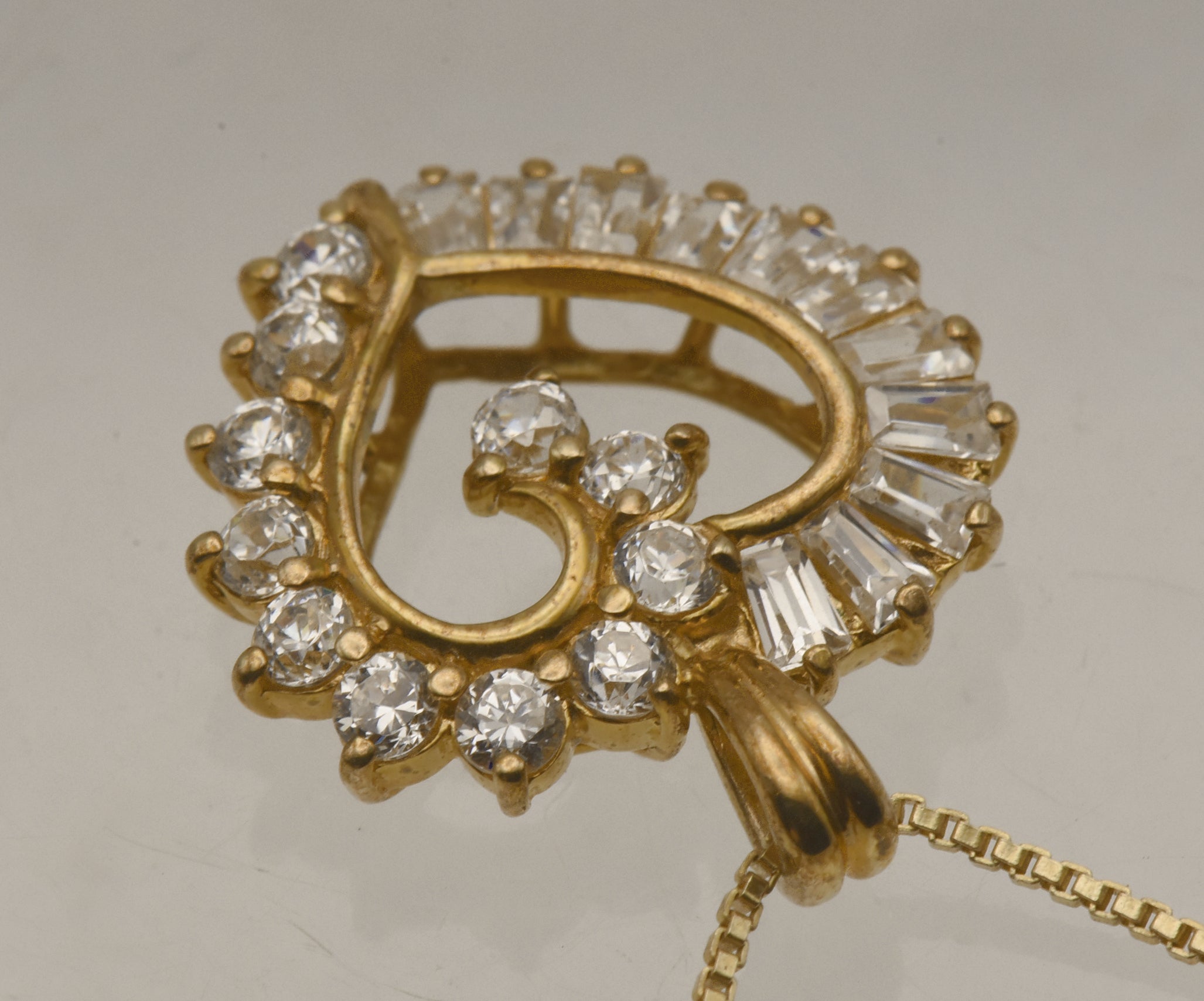 Vintage Cubic Zirconia Vermeil Heart Pendant on Gold Tone Chain Necklace - 18"