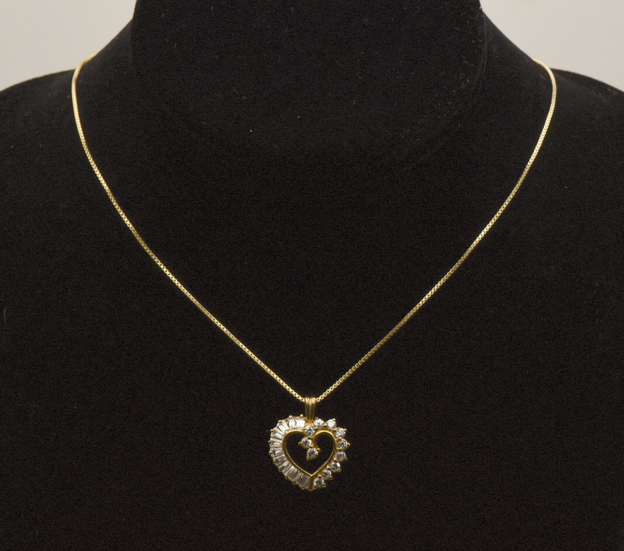 Vintage Cubic Zirconia Vermeil Heart Pendant on Gold Tone Chain Necklace - 18"