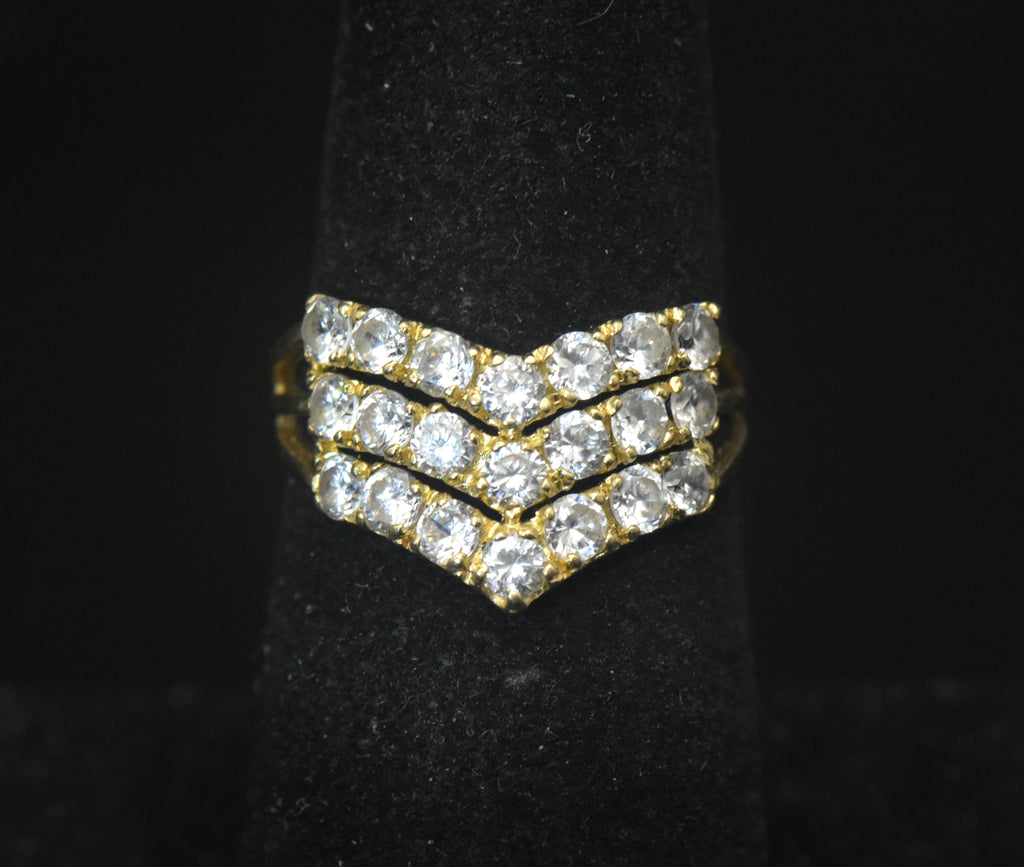 Vintage 14k CZ Chevron Ring - Size 6.25
