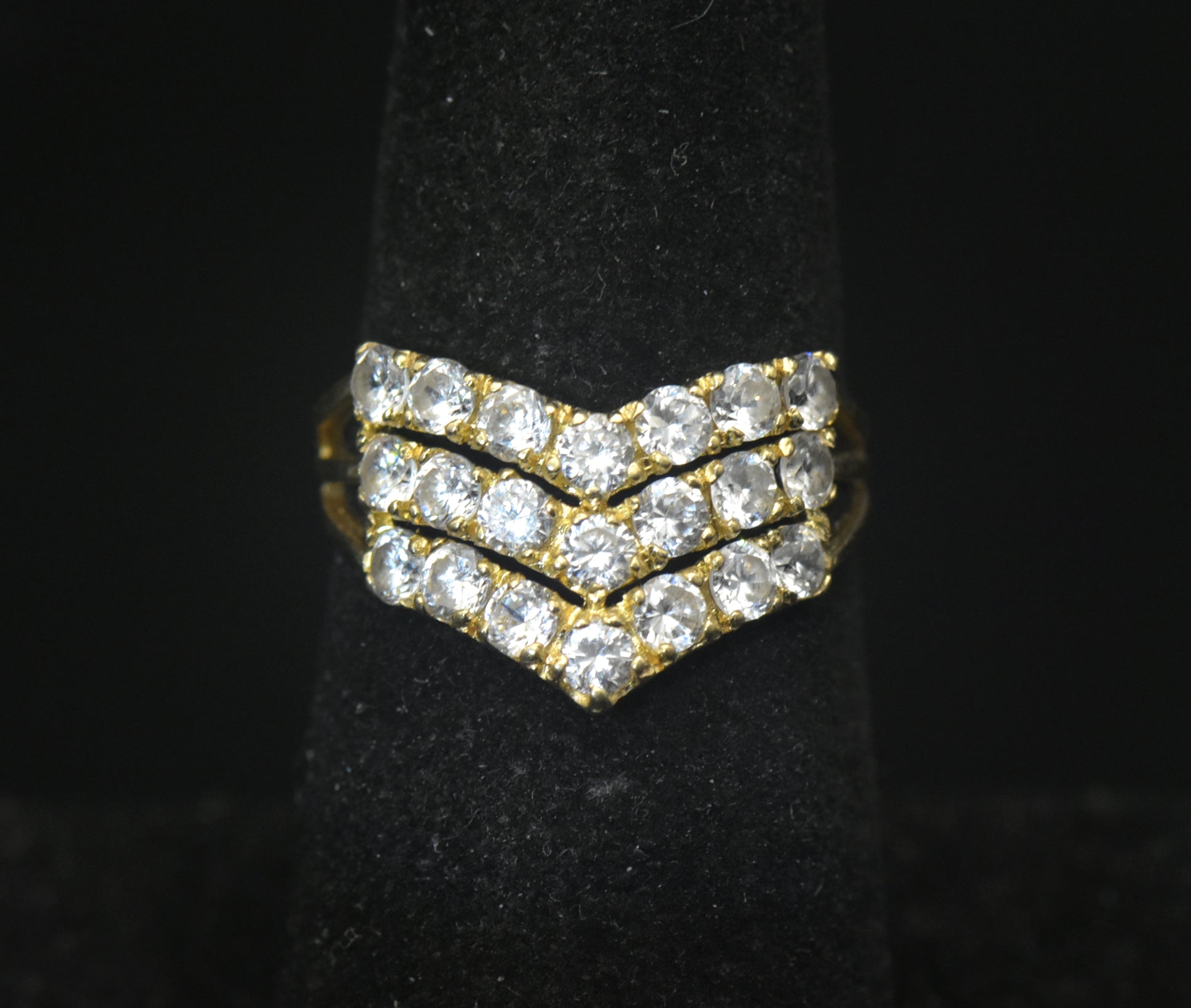 Vintage 14k CZ Chevron Ring - Size 6.25