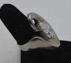 Vintage Sterling Silver Cubic Zirconia Modern Design Ring - Size 6