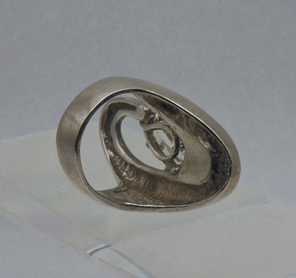 Vintage Sterling Silver Cubic Zirconia Modern Design Ring - Size 6