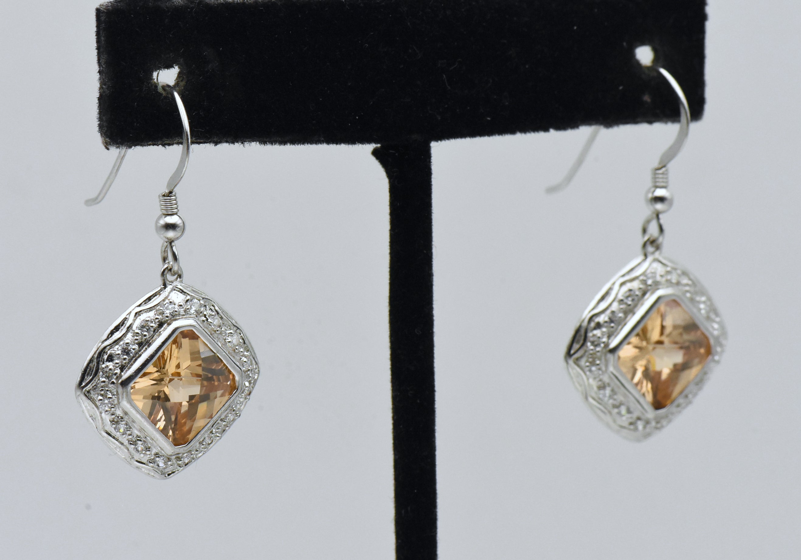 Vintage Sterling Silver Yellow and Colorless Cubic Zirconia Dangle Earrings