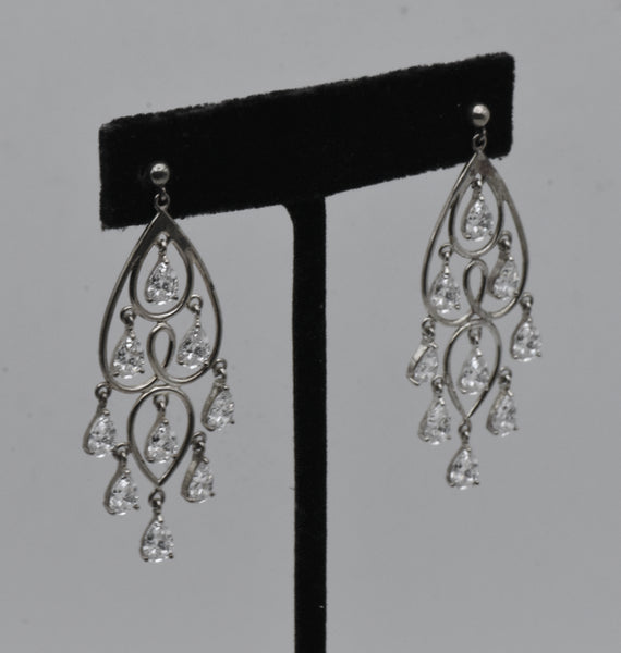 Vintage Cubic Zirconia Sterling Silver Chandelier Earrings