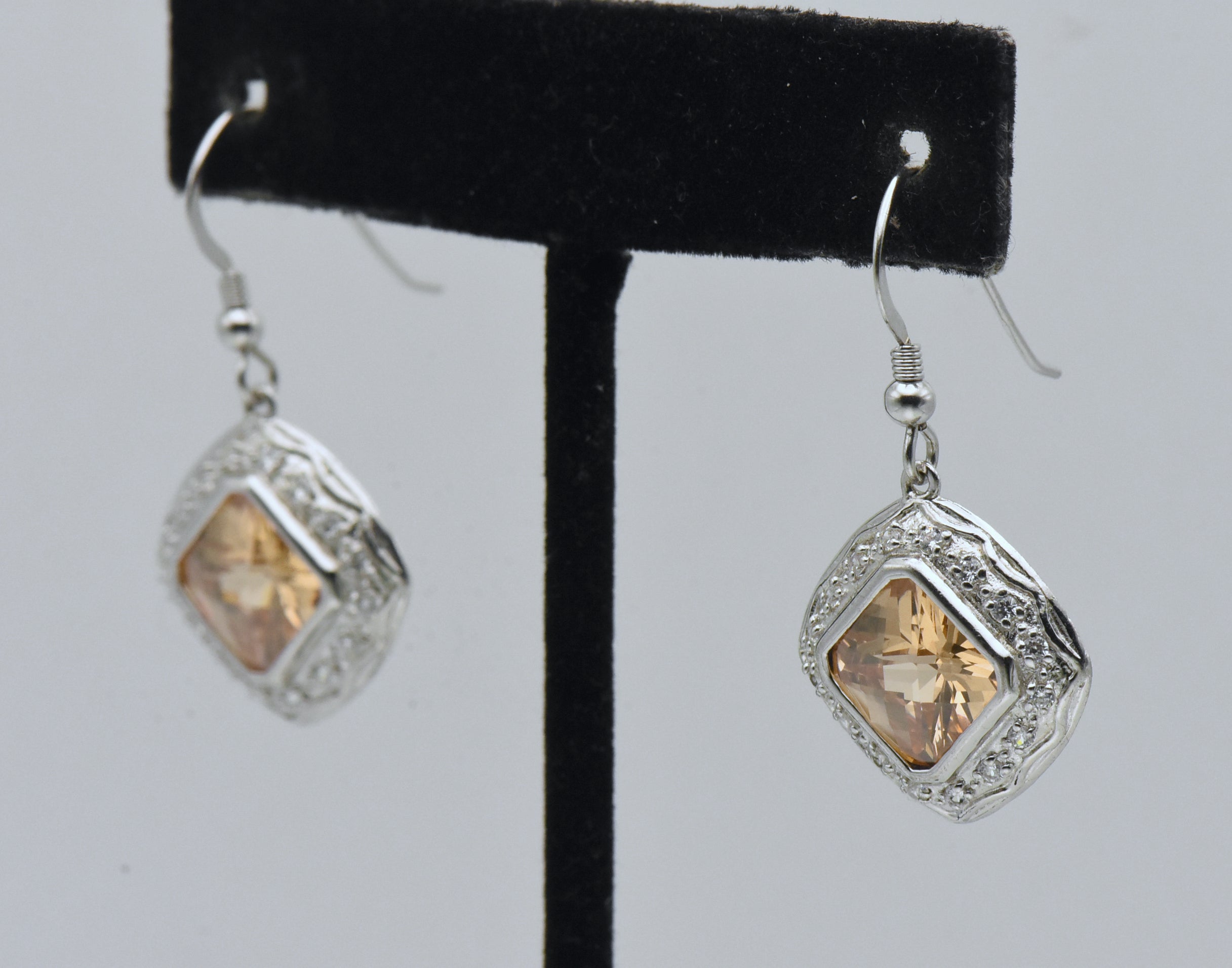 Vintage Sterling Silver Yellow and Colorless Cubic Zirconia Dangle Earrings