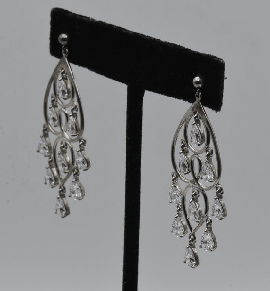 Vintage Cubic Zirconia Sterling Silver Chandelier Earrings