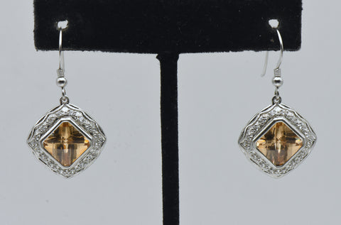 Vintage Sterling Silver Yellow and Colorless Cubic Zirconia Dangle Earrings