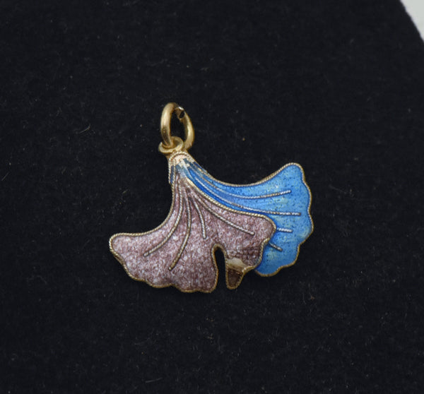 Vintage Silver and Enamel Ginkgo Leaf Pendant