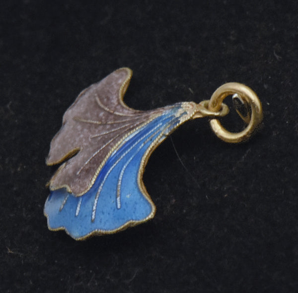 Vintage Silver and Enamel Ginkgo Leaf Pendant