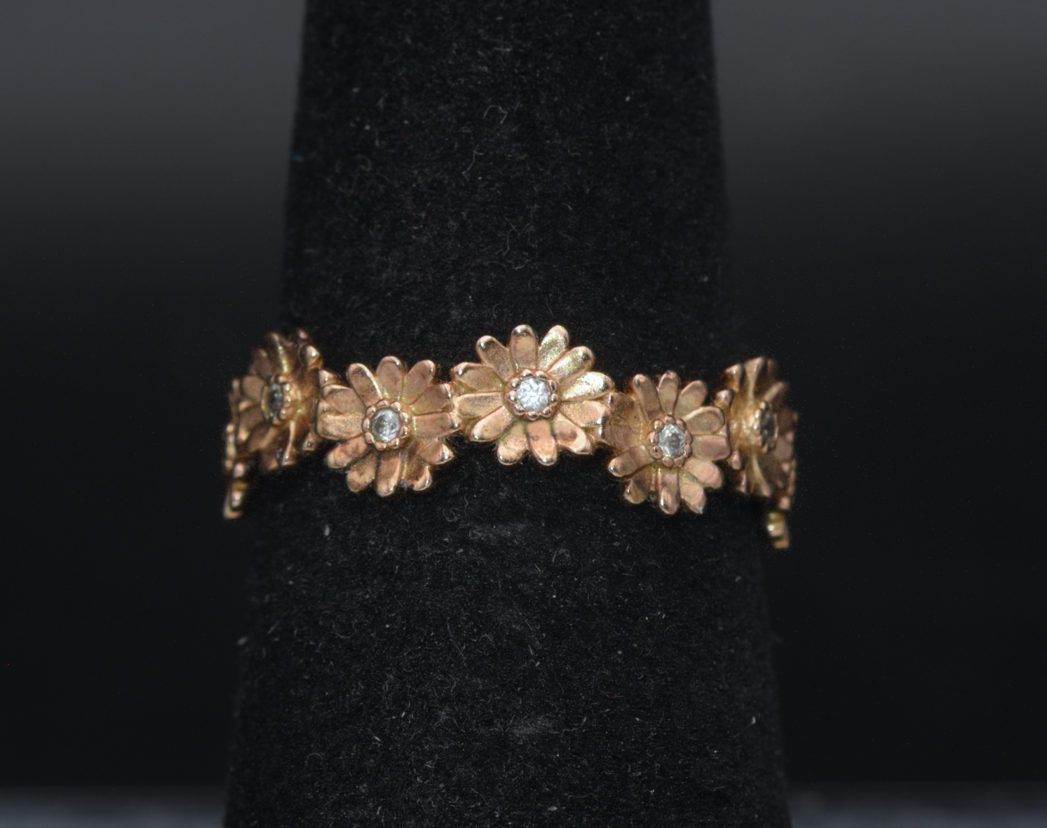 Pandora - Vintage 14k Rose Gold Plated CZ Daisy Crown Band - Size 6