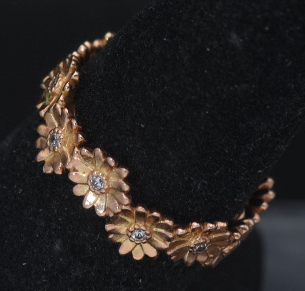 Pandora - Vintage 14k Rose Gold Plated CZ Daisy Crown Band - Size 6