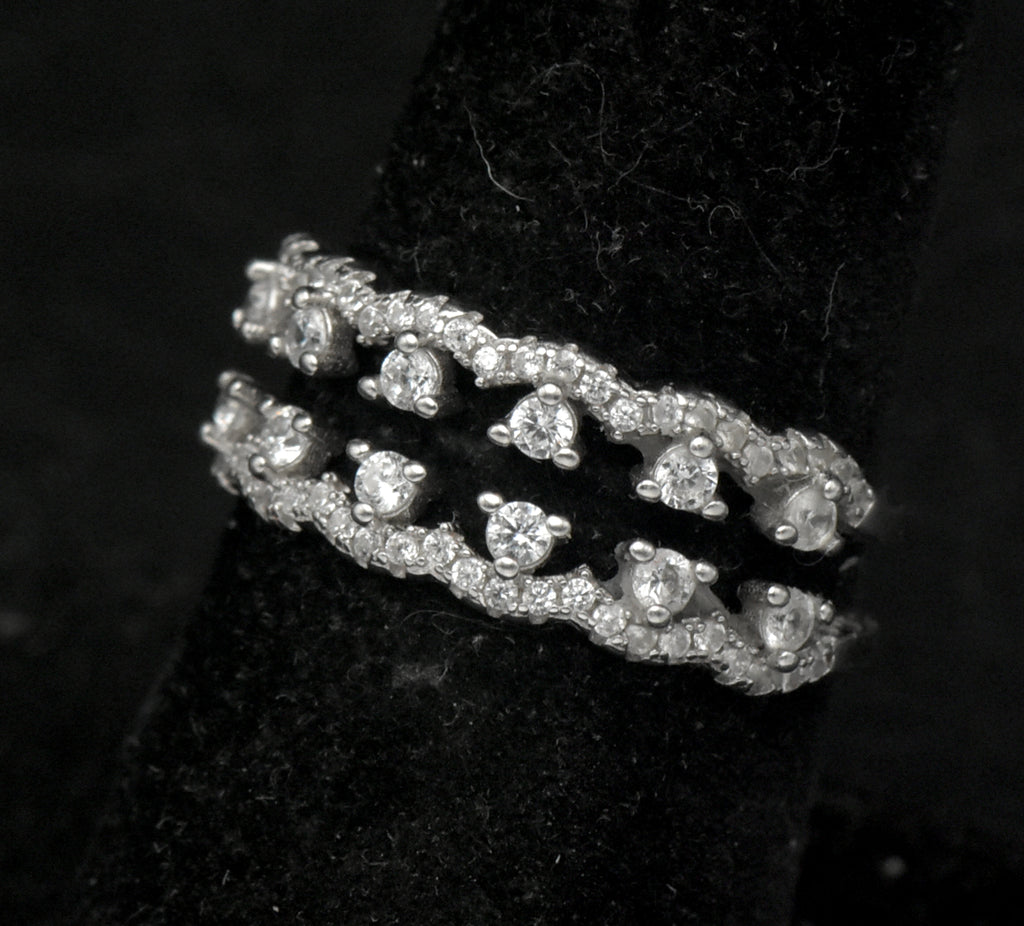 Vintage Sterling Silver Double Band Cubic Zirconia Ring - Size 7.5
