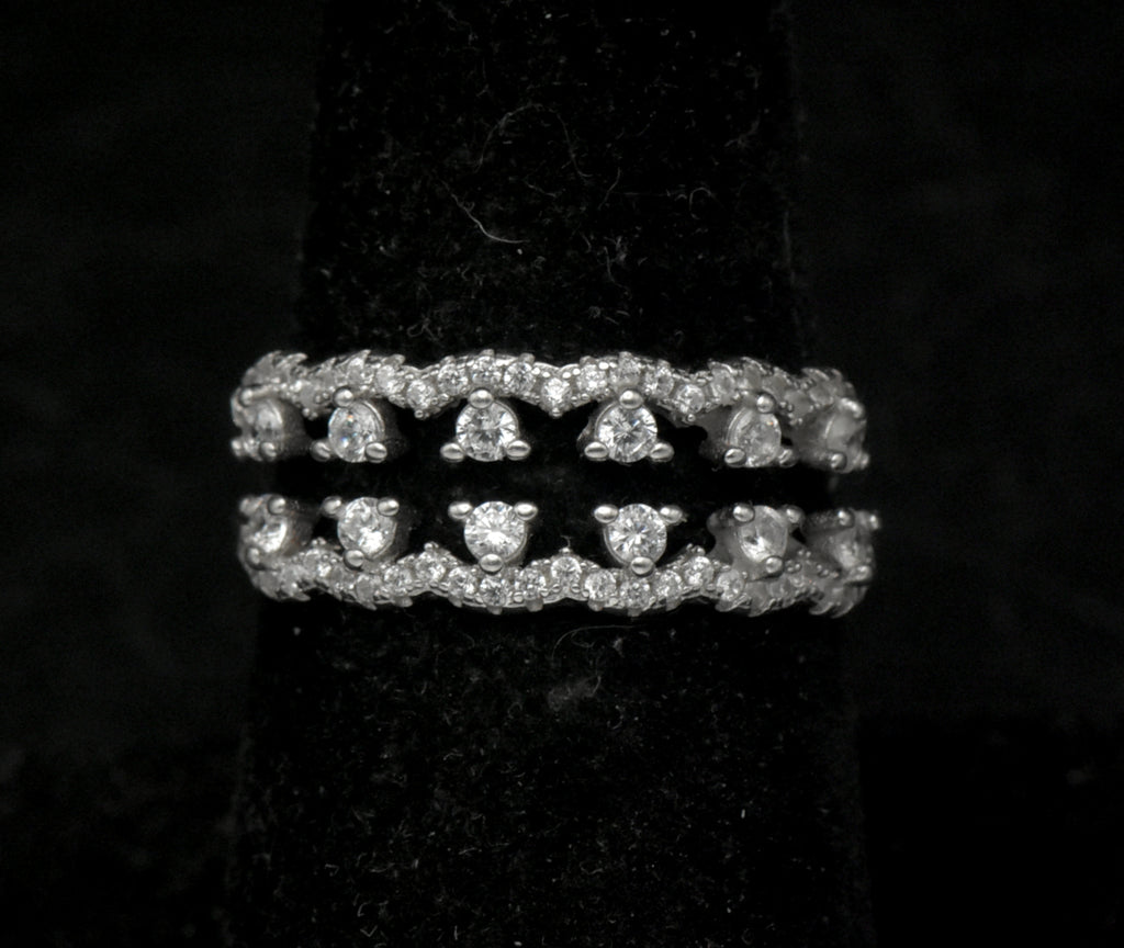 Vintage Sterling Silver Double Band Cubic Zirconia Ring - Size 7.5