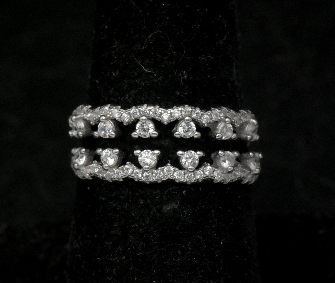 Vintage Sterling Silver Double Band Cubic Zirconia Ring - Size 7.5