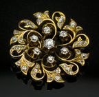 Antique 14k Gold and Diamonds Handmade Swirl Brooch/Pendant