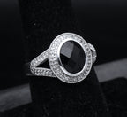 Sterling Silver Black Onyx and Diamonds Ring - Size 7