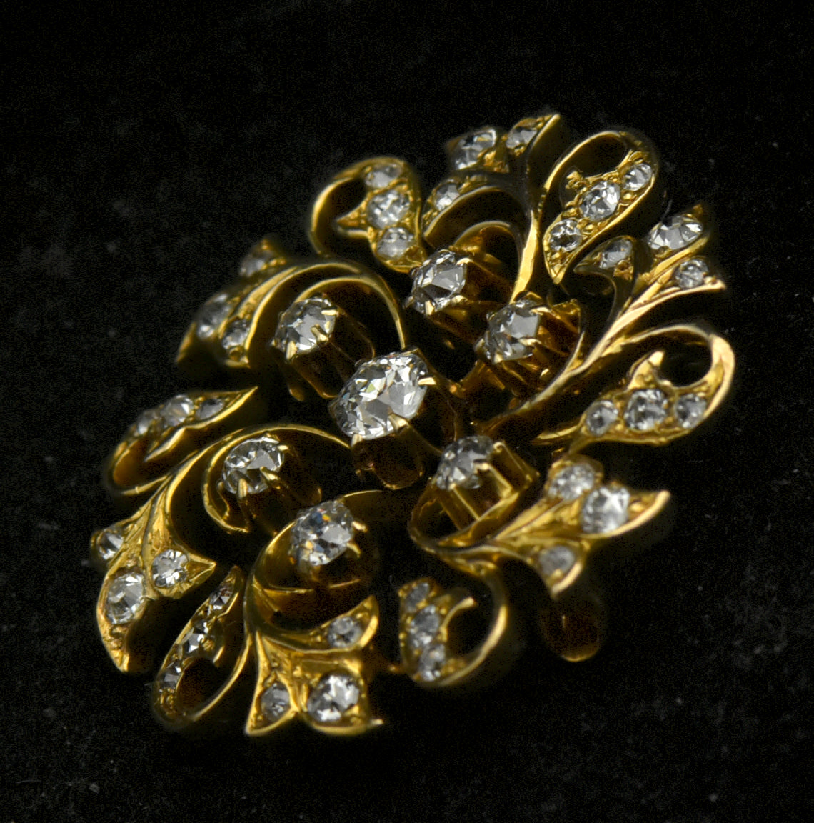 Antique 14k Gold and Diamonds Handmade Swirl Brooch/Pendant