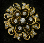 Antique 14k Gold and Diamonds Handmade Swirl Brooch/Pendant