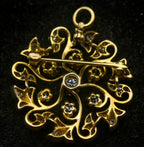 Antique 14k Gold and Diamonds Handmade Swirl Brooch/Pendant