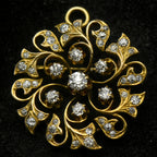 Antique 14k Gold and Diamonds Handmade Swirl Brooch/Pendant