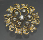 Antique 14k Gold and Diamonds Handmade Swirl Brooch/Pendant