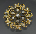 Antique 14k Gold and Diamonds Handmade Swirl Brooch/Pendant