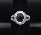 Sterling Silver Black Onyx and Diamonds Ring - Size 7
