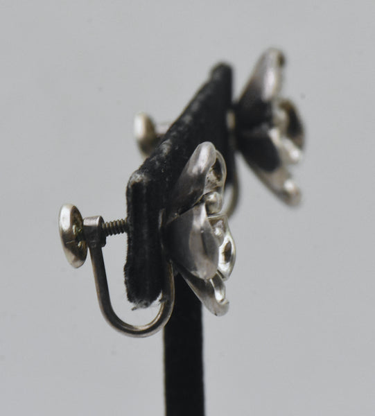 Vintage Handmade Three-Dimensional Flower Screw Back Earrings