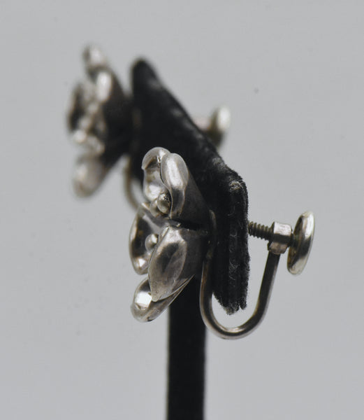 Vintage Handmade Three-Dimensional Flower Screw Back Earrings