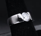 Sterling Silver Diagonally Set Cubic Zirconia Ring - Size 7