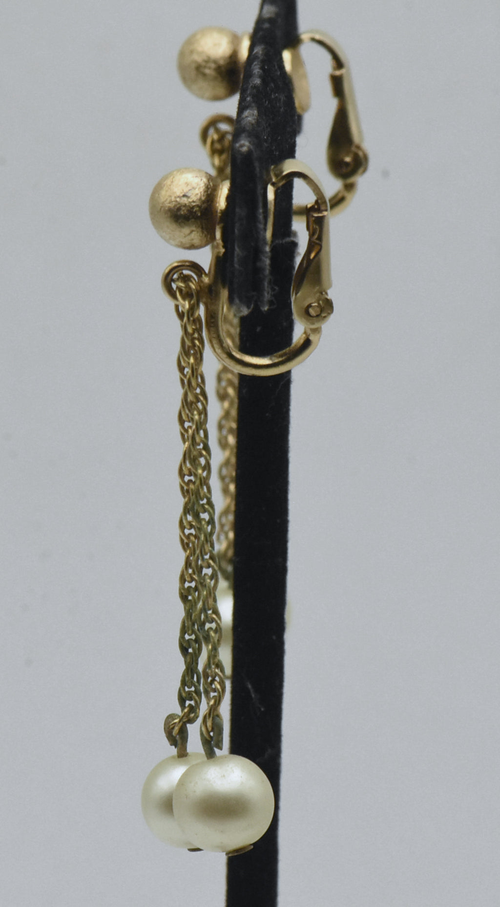 Napier - Vintage Faux Pearl and Gold Tone Clip On Dangle Earrings