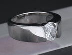 Sterling Silver Diagonally Set Cubic Zirconia Ring - Size 7