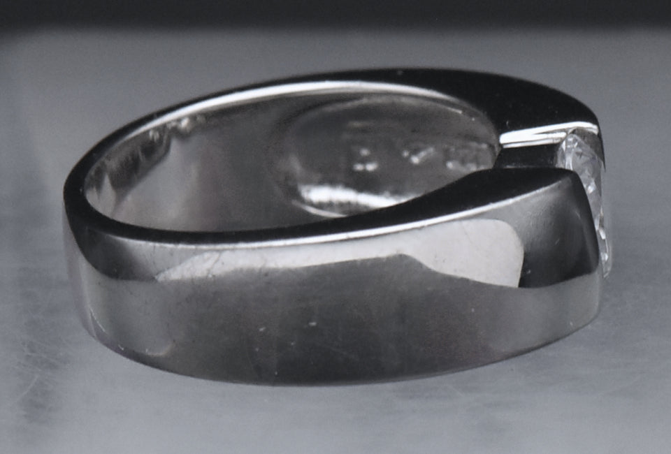Sterling Silver Diagonally Set Cubic Zirconia Ring - Size 7