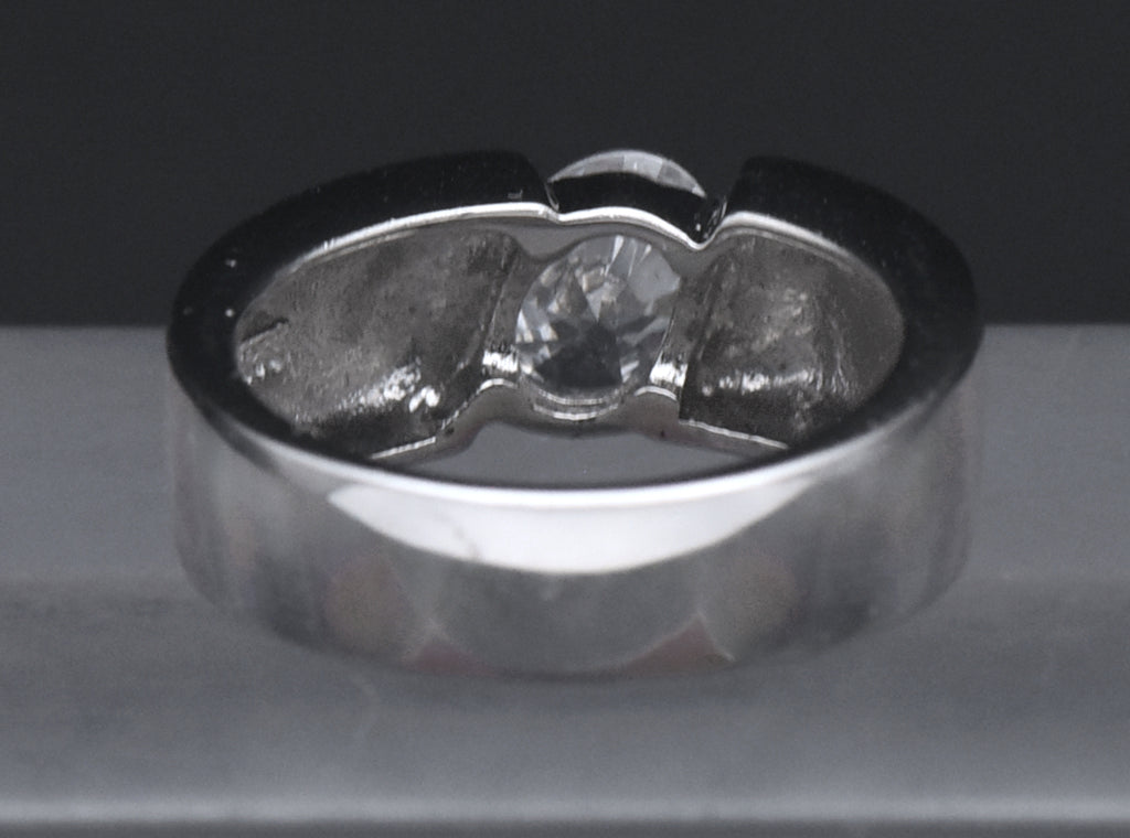 Sterling Silver Diagonally Set Cubic Zirconia Ring - Size 7